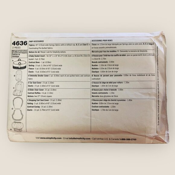 Simplicity Sewing Pattern 4636 Baby Access Stroller Car Seat Chair Cover - Picture 2 of 2